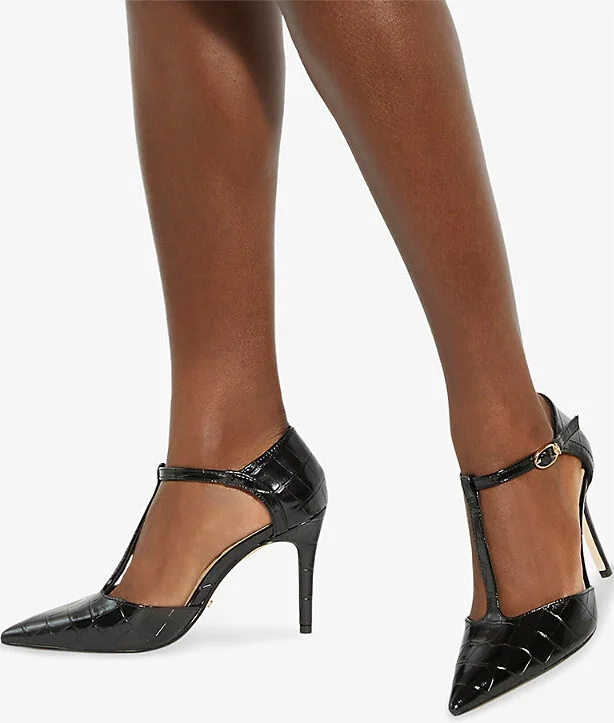 Womens Black Synthetic Croc Castered Crocodile-Embossed Faux-Leather Courts Eur 36 / 3 Uk Women - Image 2