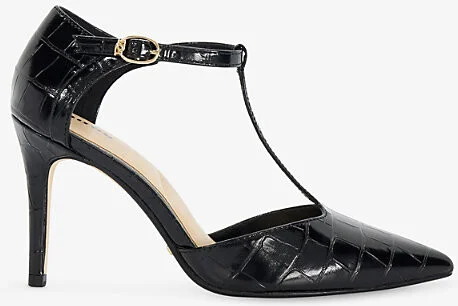 Womens Black Synthetic Croc Castered Crocodile-Embossed Faux-Leather Courts Eur 36 / 3 Uk Women