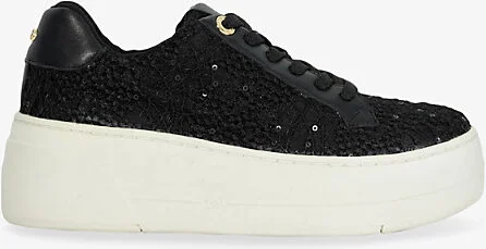 Womens Black Synthetic Episode Sequin-Embellished Woven Flatform Low-Top Trainers Eur 38/5 Uk Women