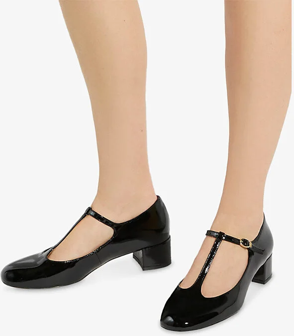 Womens Black Synthetic Patent Believable T-Bar Faux-Leather Mary Janes Eur 38/5 Uk Women - Image 2