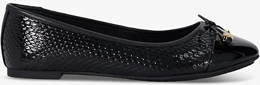 Womens Black Synthetic Patent Hallo Bow-Embellished Patent-Leather Ballet Flats Eur 37 / 4 Uk Women