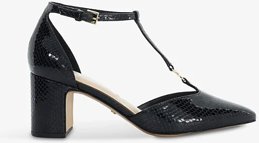 Womens Black Synthetic Reptile Chic T-Bar Faux-Leather Heeled Courts Eur 40 / 7 Uk Women