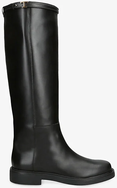 Womens Black T Timeless Leather Knee-High Boots Eur 40 / 7 Uk Women