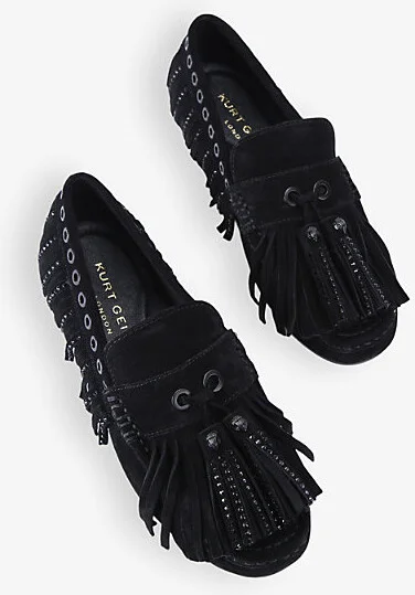 Womens Black Tassel-Fringe Slip-On Suede Moccasins Eur 35 / 2 Uk Women - Image 2