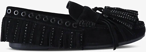 Womens Black Tassel-Fringe Slip-On Suede Moccasins Eur 35 / 2 Uk Women