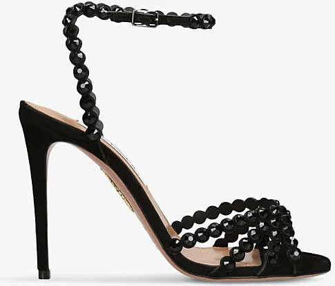 Womens Black Tequila 105 Crystal-Embellished Leather Heeled Sandals Eur 40.5 / 7.5 Uk Women