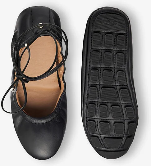 Womens Black Tie-String Leather Ballet Flats Eur 41 / 8 Uk Women - Image 2