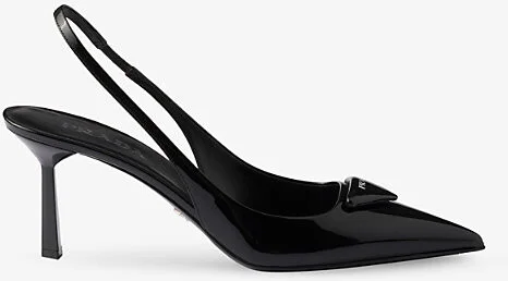 Womens Black Triangle-Logo Patent-Leather Slingback Courts Eur 39 / 6 Uk Women