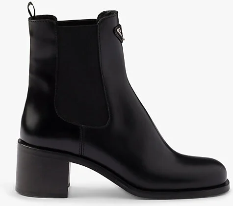 Womens Black Triangle-Plaque Brushed Leather Heeled Boots Eur 36 / 3 Uk Women