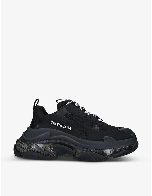 Womens Black Triple S Leather and Mesh Mid-Top Trainers Eur 35 / 2 Uk Women