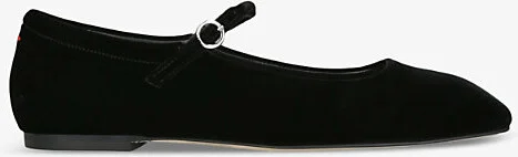 Womens Black Uma Square-Toe Velvet Mary Jane Flats Eur 40 / 7 Uk Women