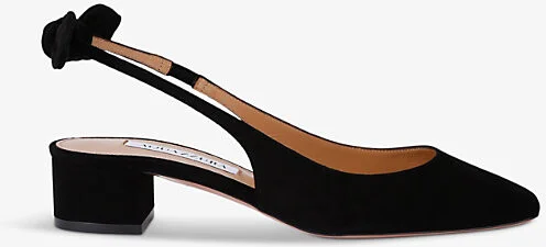 Womens Black Very Bow Slingback-Strap Suede Pumps Eur 40 / 7 Uk Women
