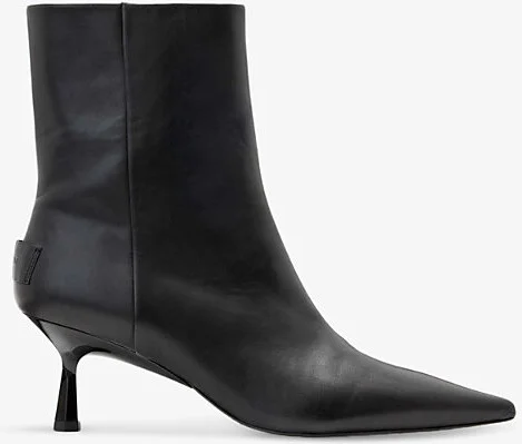 Womens Black Vivian Logo-Embossed Heeled Leather Ankle Boots Eur 37.5 / 4.5 Uk Women