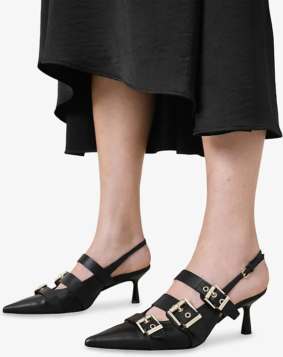 Womens Black Vivian Slingback Leather Heeled Pumps Eur 38/5 Uk Women - Image 2