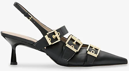 Womens Black Vivian Slingback Leather Heeled Pumps Eur 38/5 Uk Women