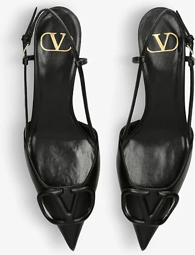 Womens Black Vlogo 40 Pointed-Toe Leather Slingback Courts Eur 39 / 6 Uk Women - Image 2