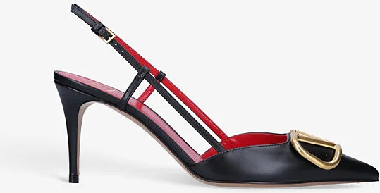 Womens Black Vlogo 80 Pointed-Toe Leather Slingback Courts Eur 38.5 / 5.5 Uk Women