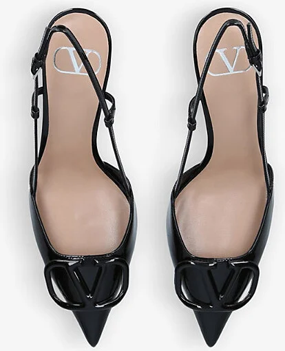 Womens Black Vlogo Brand-Embossed Leather Heeled Courts Eur 41 / 8 Uk Women - Image 2