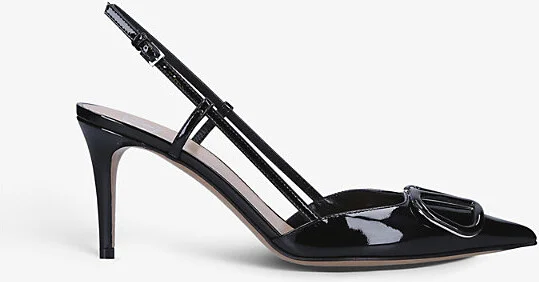 Womens Black Vlogo Brand-Embossed Leather Heeled Courts Eur 41 / 8 Uk Women