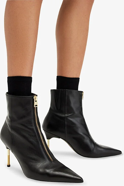 Womens Black/Warm Bra Natasha Zip-Up Heeled Leather Ankle Boots Eur 40 / 7 Uk Women - Image 2