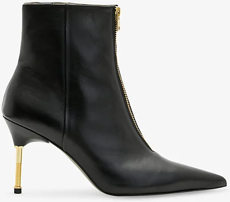 Womens Black/Warm Bra Natasha Zip-Up Heeled Leather Ankle Boots Eur 40 / 7 Uk Women