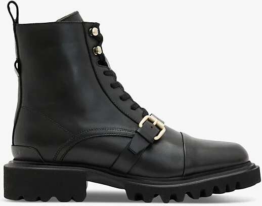 Womens Black/Warm Bra Tori Brand-Buckle Leather Ankle Boots Eur 37 / 4 Uk Women