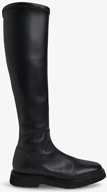 Womens Black Whistles Knee-High Stretch Leather-Blend Boots Eur 37 / 4 Uk Women