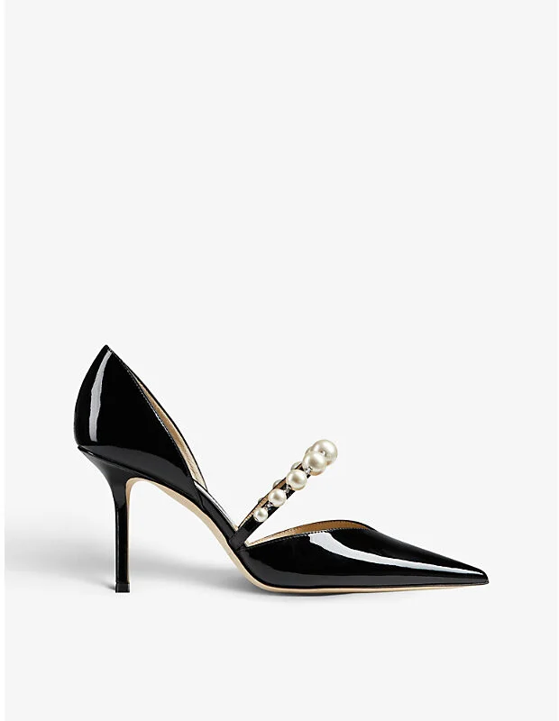 Womens Black/White Aurelie 85 Pearl-Embellished Patent-Leather Courts Eur 37.5 / 4.5 Uk Women
