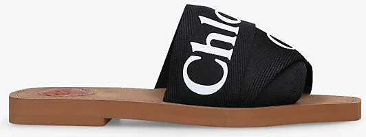Womens Black Woody Logo-Print Canvas Sandals Eur 34 / 1 Uk Women