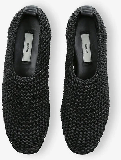 Womens Black Woven-Texture Leather Ballet Flats Eur 38/5 Uk Women - Image 2