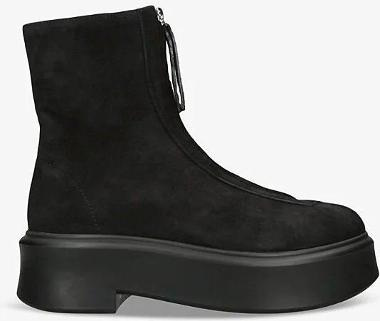 Womens Black Zipped-Front Platform-Sole Suede Ankle Boots Eur 35 / 2 Uk Women