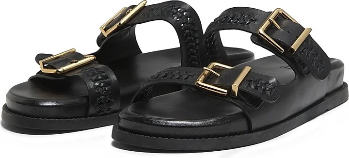 Women's Blake Buckle-Detailed Woven Leather Sandals - Black - Size 6.5 - Image 2