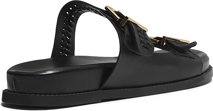 Women's Blake Buckle-Detailed Woven Leather Sandals - Black - Size 6.5 - Image 3
