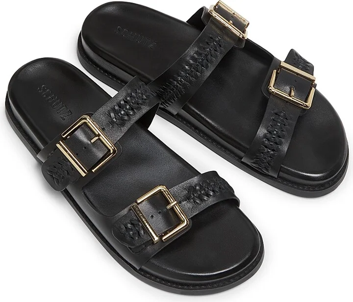 Women's Blake Buckle-Detailed Woven Leather Sandals - Black - Size 6.5 - Image 4