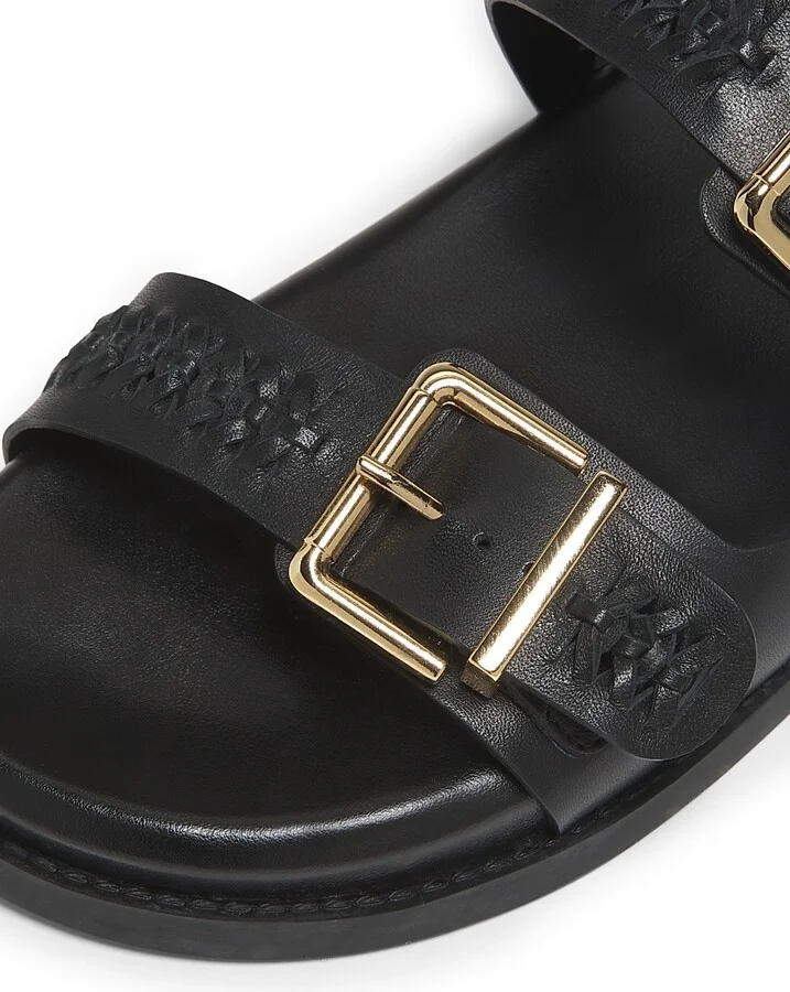 Women's Blake Buckle-Detailed Woven Leather Sandals - Black - Size 6.5 - Image 5