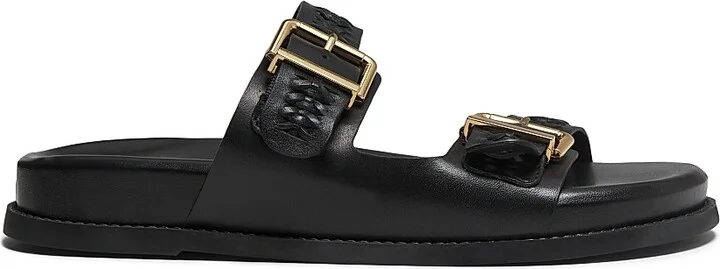Women's Blake Buckle-Detailed Woven Leather Sandals - Black - Size 6.5