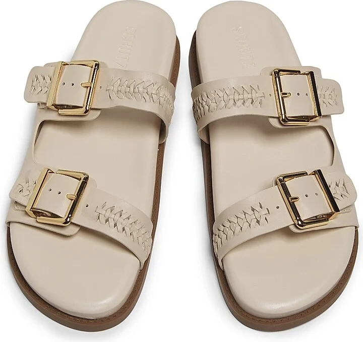 Women's Blake Embellished Leather Flat Sandals - Off White - Size 5 - Image 4