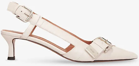 Womens Blanc Double-Buckle Slingback Heeled Leather Pumps Eur 40 / 7 Uk Women