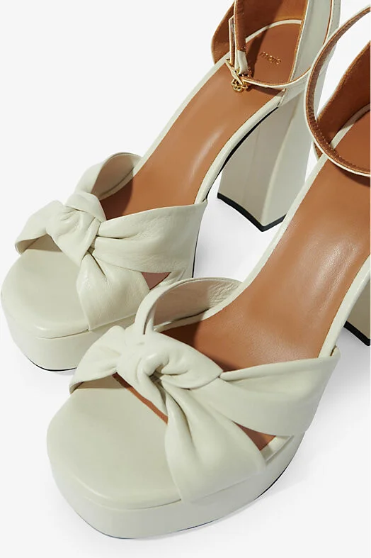 Womens Blanc Tie-Knot Leather Heeled Sandals Eur 39 / 6 Uk Women - Image 2