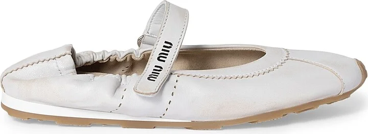 Women's Bleached Nappa Leather Ballerinas - White - Size 4.5
