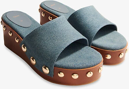 Womens Bleus Studded Denim Wedge Mules Eur 38/5 Uk Women - Image 2