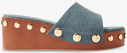 Womens Bleus Studded Denim Wedge Mules Eur 38/5 Uk Women
