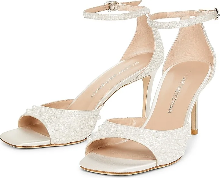 Women's Bliss 75MM Imitation-Pearl-Embellished Satin Sandals - Cream Natural - Size 10 - Image 2