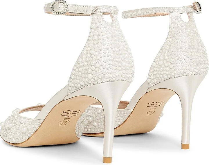 Women's Bliss 75MM Imitation-Pearl-Embellished Satin Sandals - Cream Natural - Size 10 - Image 3