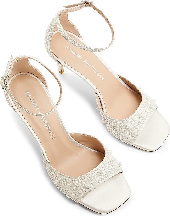 Women's Bliss 75MM Imitation-Pearl-Embellished Satin Sandals - Cream Natural - Size 10 - Image 4
