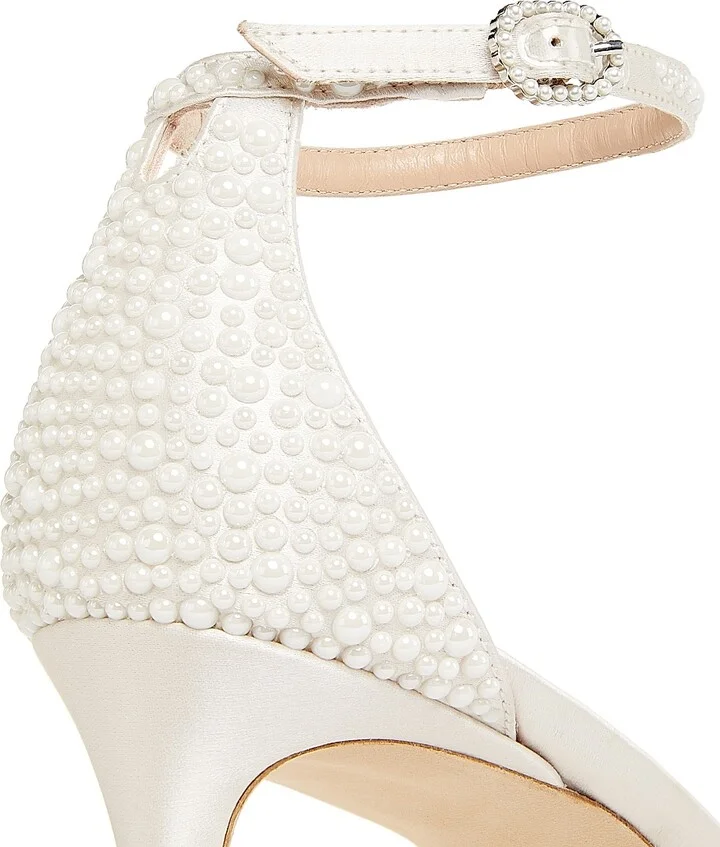 Women's Bliss 75MM Imitation-Pearl-Embellished Satin Sandals - Cream Natural - Size 10 - Image 5