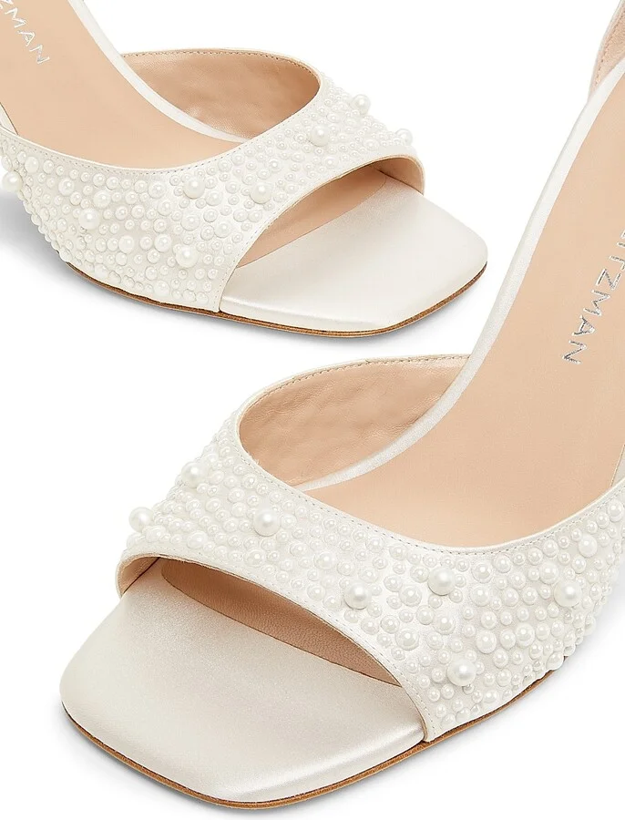 Women's Bliss 75MM Imitation-Pearl-Embellished Satin Sandals - Cream Natural - Size 10 - Image 6