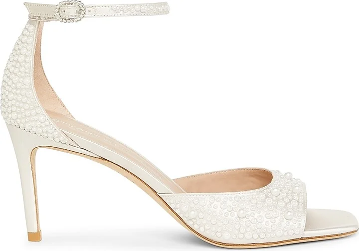 Women's Bliss 75MM Imitation-Pearl-Embellished Satin Sandals - Cream Natural - Size 10
