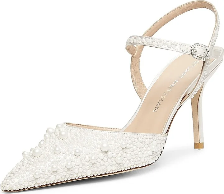 Women's Bliss 85MM Pearl-Embellished Satin Pumps - Cream Natural - Size 10 - Image 2