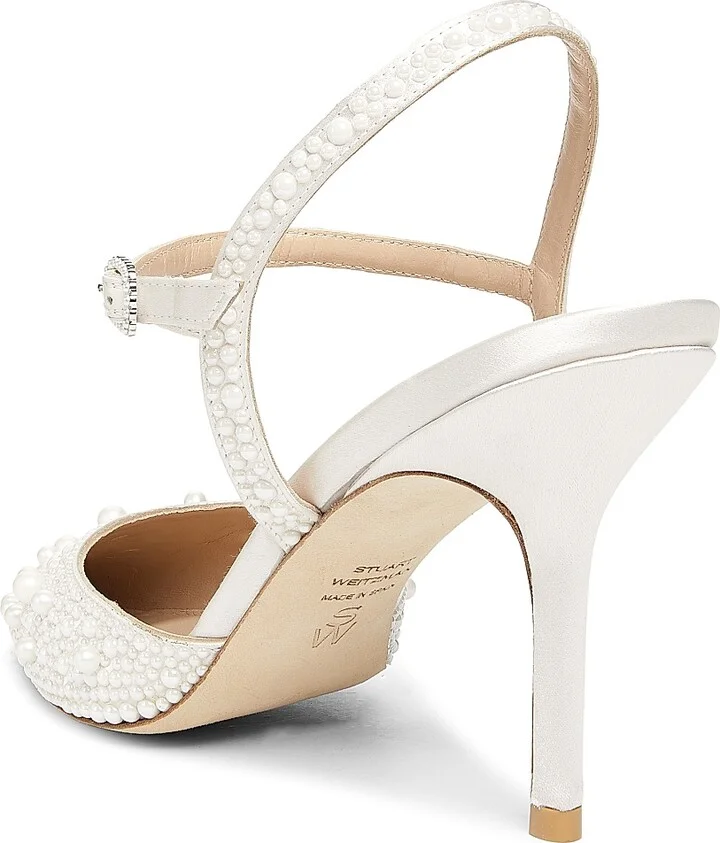 Women's Bliss 85MM Pearl-Embellished Satin Pumps - Cream Natural - Size 10 - Image 3